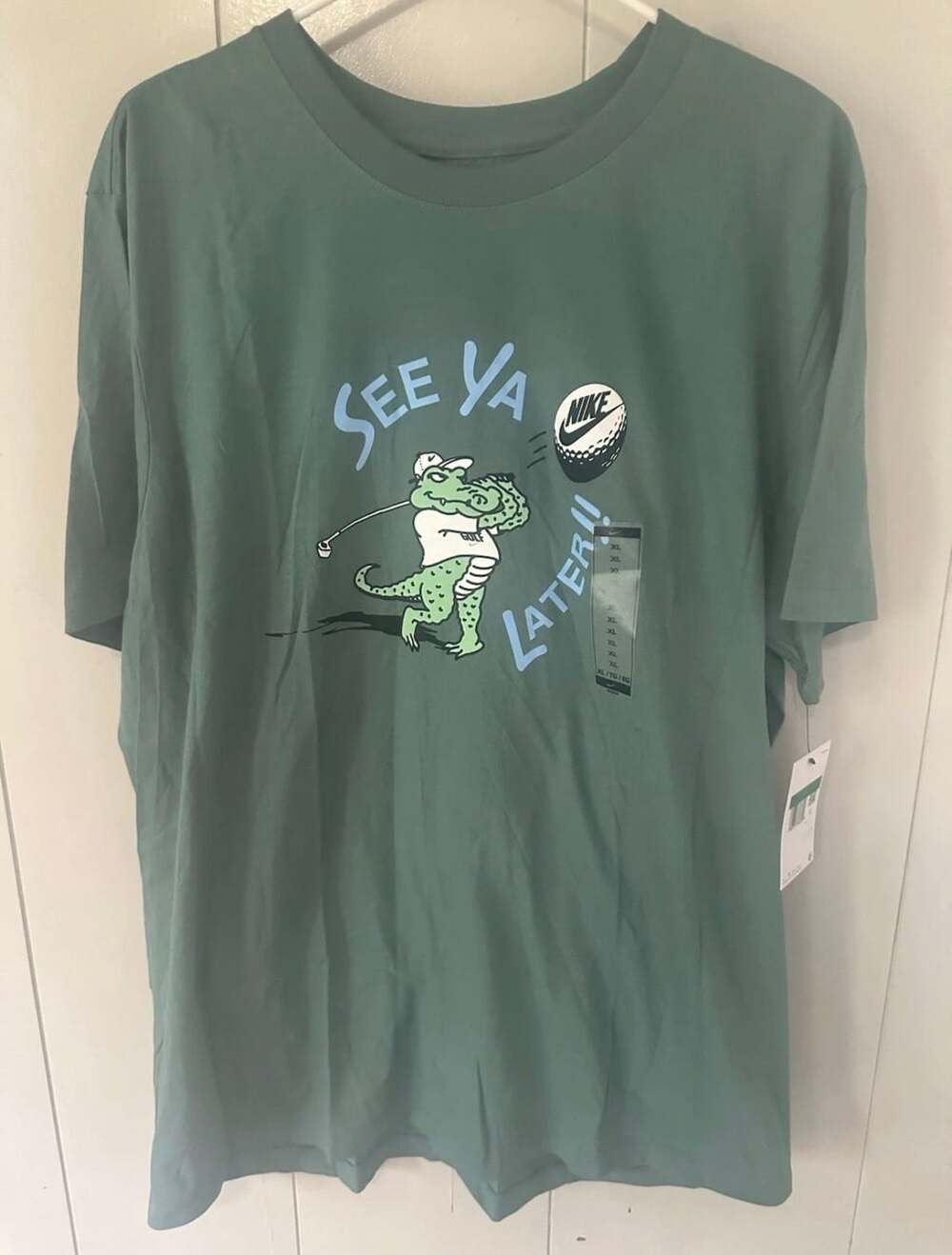 Nike See Ya Later Golf T-Shirt Size XL Green Alligator Graphic Tee